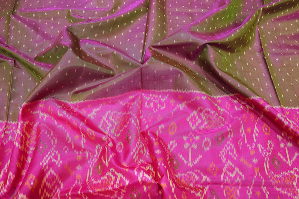 Patola saree in green and pink combination