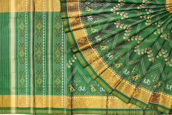 Patola saree in full green colour