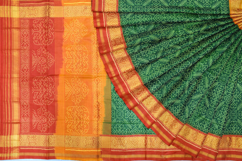 Patola saree in red,green and mustard combination