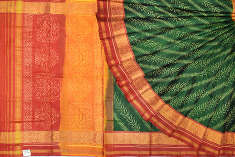 Patola saree in red,green and mustard combination