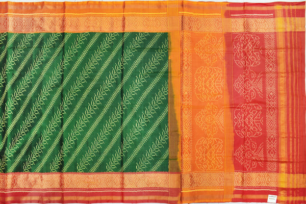 Patola saree in red,green and mustard combination
