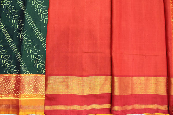 Patola saree in red,green and mustard combination