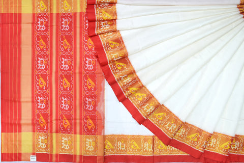 Patola saree in white and red combination