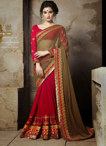 Ravishing Red and Walnut Brown Saree - New India Fashion