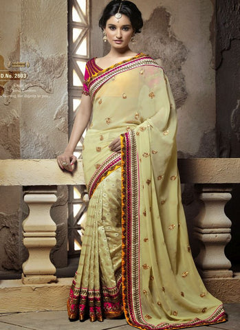 Lustrous Lemon Yellow Saree - New India Fashion