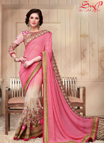 Pink and white shaded Saree - New India Fashion