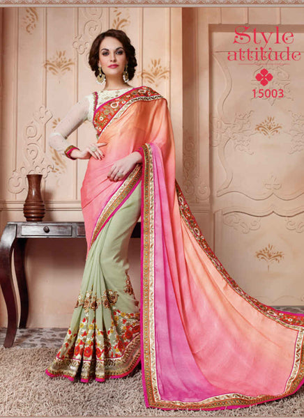 Pink shaded and pista Saree - New India Fashion