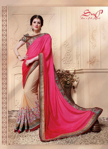 Pink and cream Saree - New India Fashion