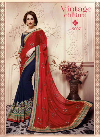 Red and blue Saree - New India Fashion