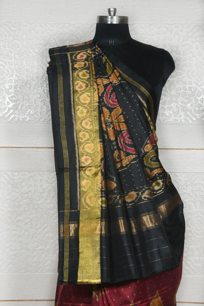 Maroon with Black pallu designers Patola saree