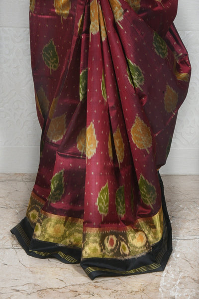 Maroon with Black pallu designers Patola saree