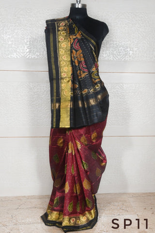 Maroon with Black pallu designers Patola saree