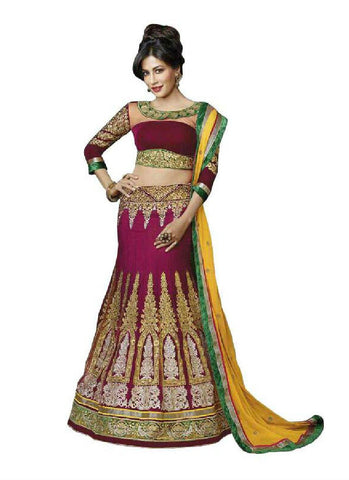 Maroon & yellow indian lehenga choli - New India Fashion