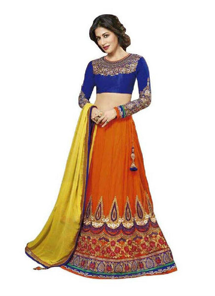 Orange & blue indian lehenga choli - New India Fashion
