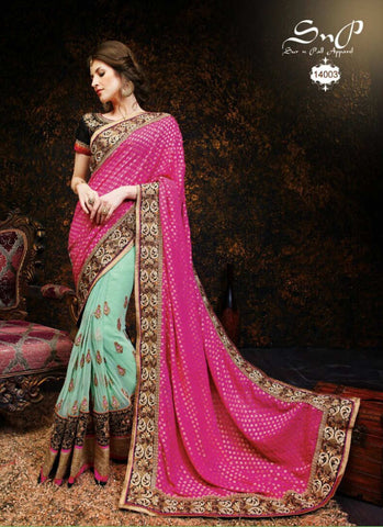 Pink and Sea green  sarees - New India Fashion