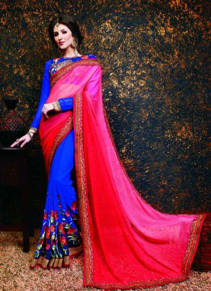 Pink and blue  sarees - New India Fashion