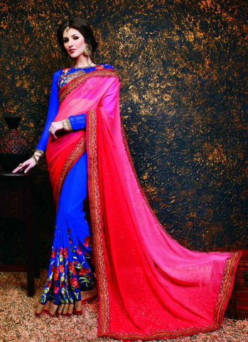 Pink and blue  sarees - New India Fashion