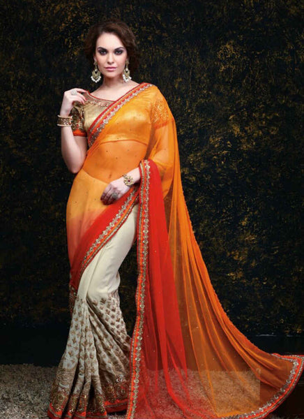 Orange and cream  sarees - New India Fashion