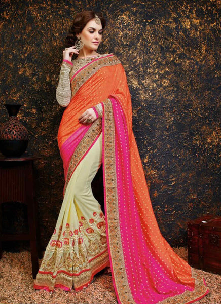 Orange and cream  sarees - New India Fashion