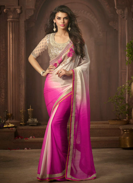 Pink and cream shaded saree - New India Fashion