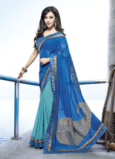 Blue and sky  vishal saree - New India Fashion