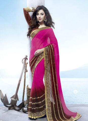 Pink and coffee  vishal saree - New India Fashion
