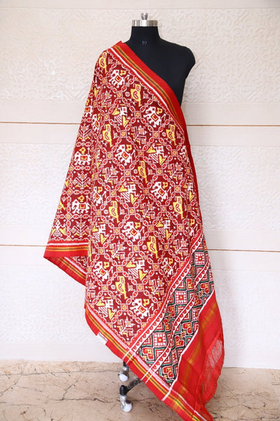 Red Narikunj Double ikat Patan Dupatta