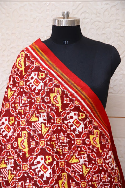 Red Narikunj Double ikat Patan Dupatta
