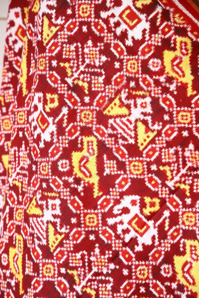 Red Narikunj Double ikat Patan Dupatta