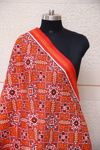 Orange Manekchawk Patola Double ikat Dupatta
