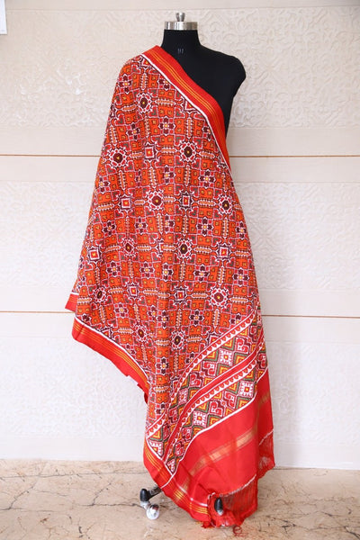 Orange Manekchawk Patola Double ikat Dupatta