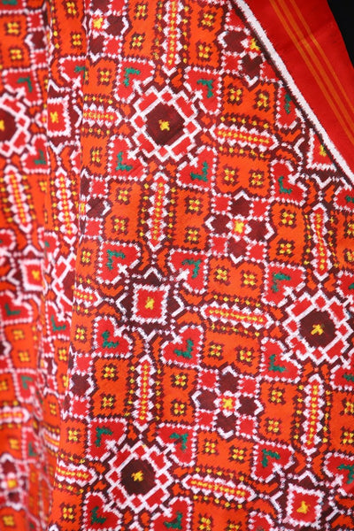 Orange Manekchawk Patola Double ikat Dupatta