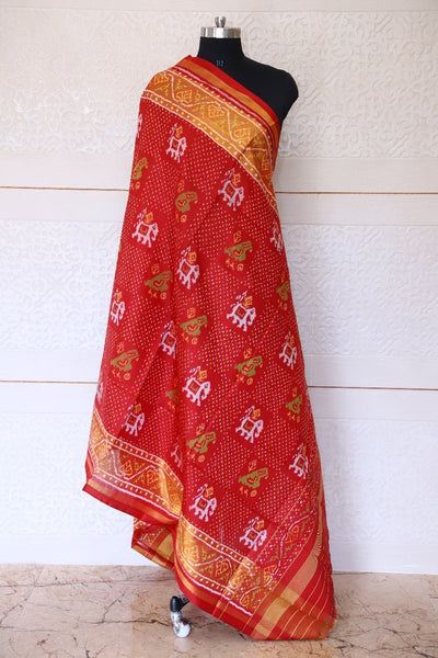 Traditional Hathi Popat design in Red Colour Dupatta