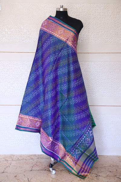 Traditional Ambadal Lehriya design in Green and blue combination