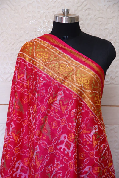Traditional Sakdi Hathipopat design in pink colour Dupatta