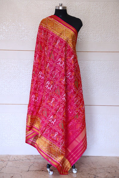 Traditional Sakdi Hathipopat design in pink colour Dupatta