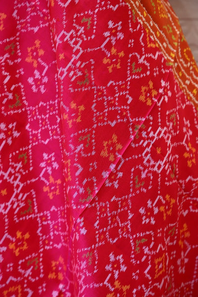 Patola Dupatta in pink colour with traditional Manekchowk and Navratna mix design