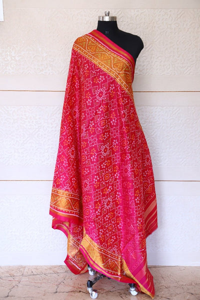 Traditional Navratna Manekchowk design in pink colour Dupatta