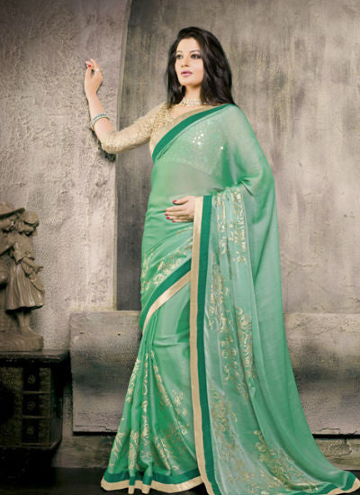 Bottle green  all over saree - New India Fashion