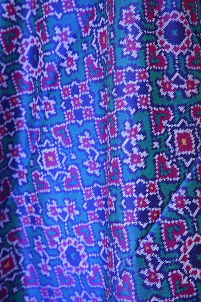 Semi double ekat dupatta in purple and Green colour with traditional mnaekchowk and navratna mix design