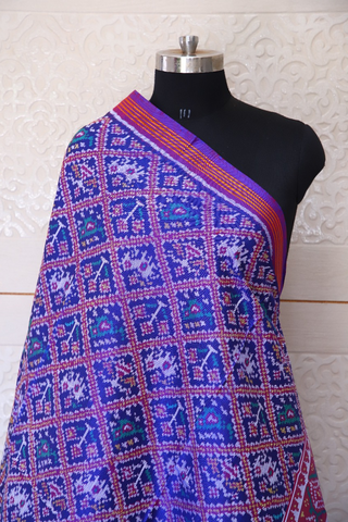 Semi double ikat dupatta in Red and Purple colour with traditional Hathi Popat design
