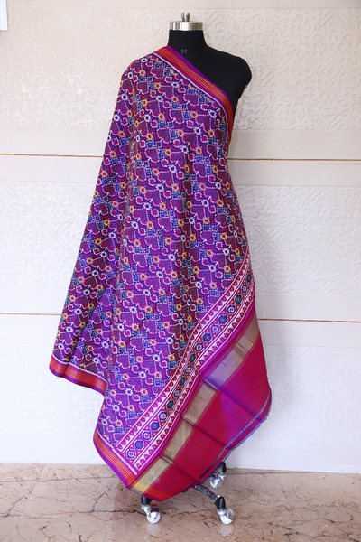 semi double ikat dupatta in Red and purple colour with fancy design