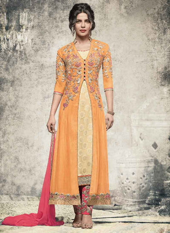 Orange and pink indowestern dress 