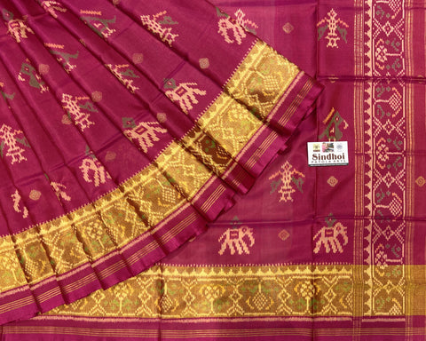 Rani Pink Narikunj pattern  Zari Butta Patola Saree