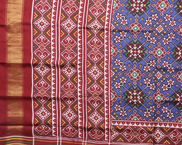 Red and Blue Double ikat Patan Patola