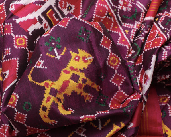 VaghHathi pink double Ikat Patan Patola