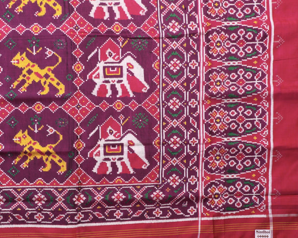 VaghHathi pink double Ikat Patan Patola
