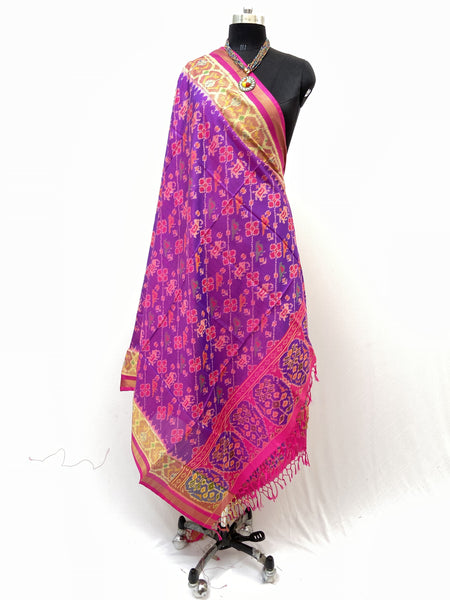 Traditional Lehriya Hathipopat design in Blue and pink combination