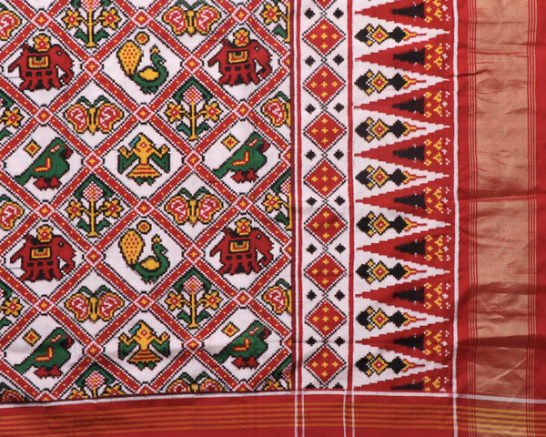 Authentic white Narikunj Double Ikat Patola
