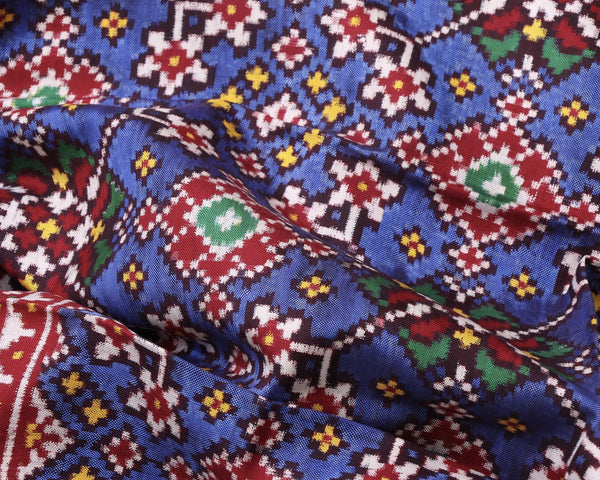 Red and Blue Double ikat Patan Patola
